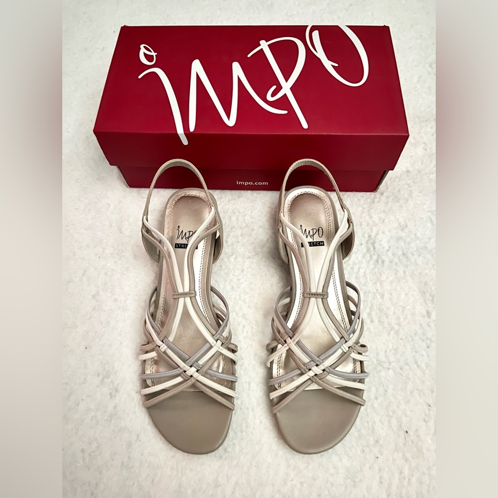 Impo stretch strap neutral color wedge sandal. Size 9.